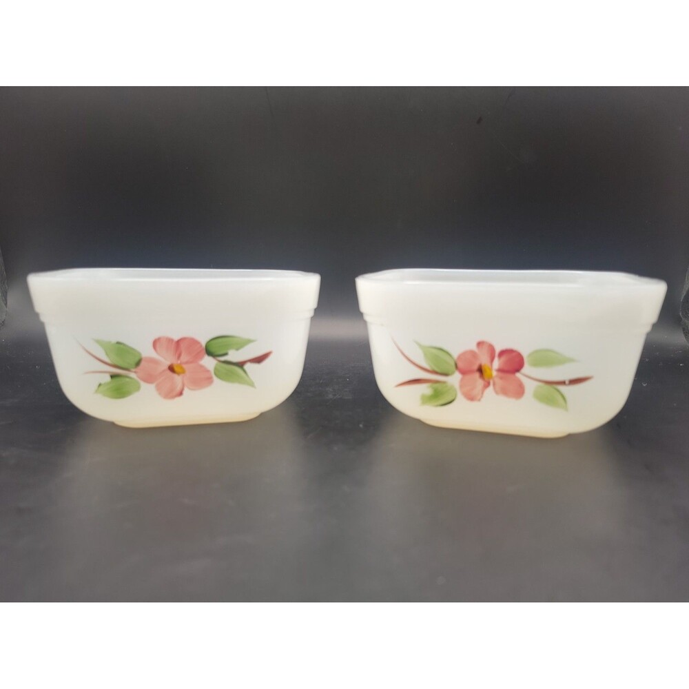 Fire King Vintage Peach Blossom 4” Square Bowls(2)